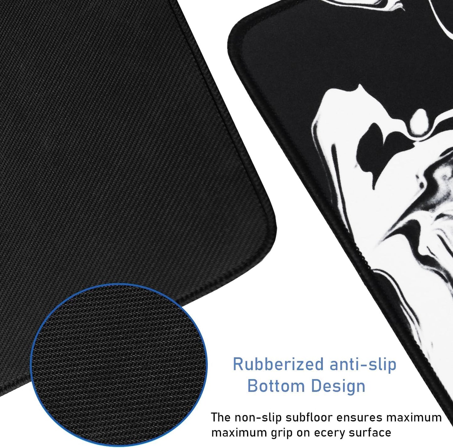 Large Extended Gaming Mouse Pad with Stitched Edges, Durable Non-Slip Natural Rubber Base, Waterproof Computer Keyboard Pad Mat for Esports Pros/Gamer/Desktop/Office/Home - Black White