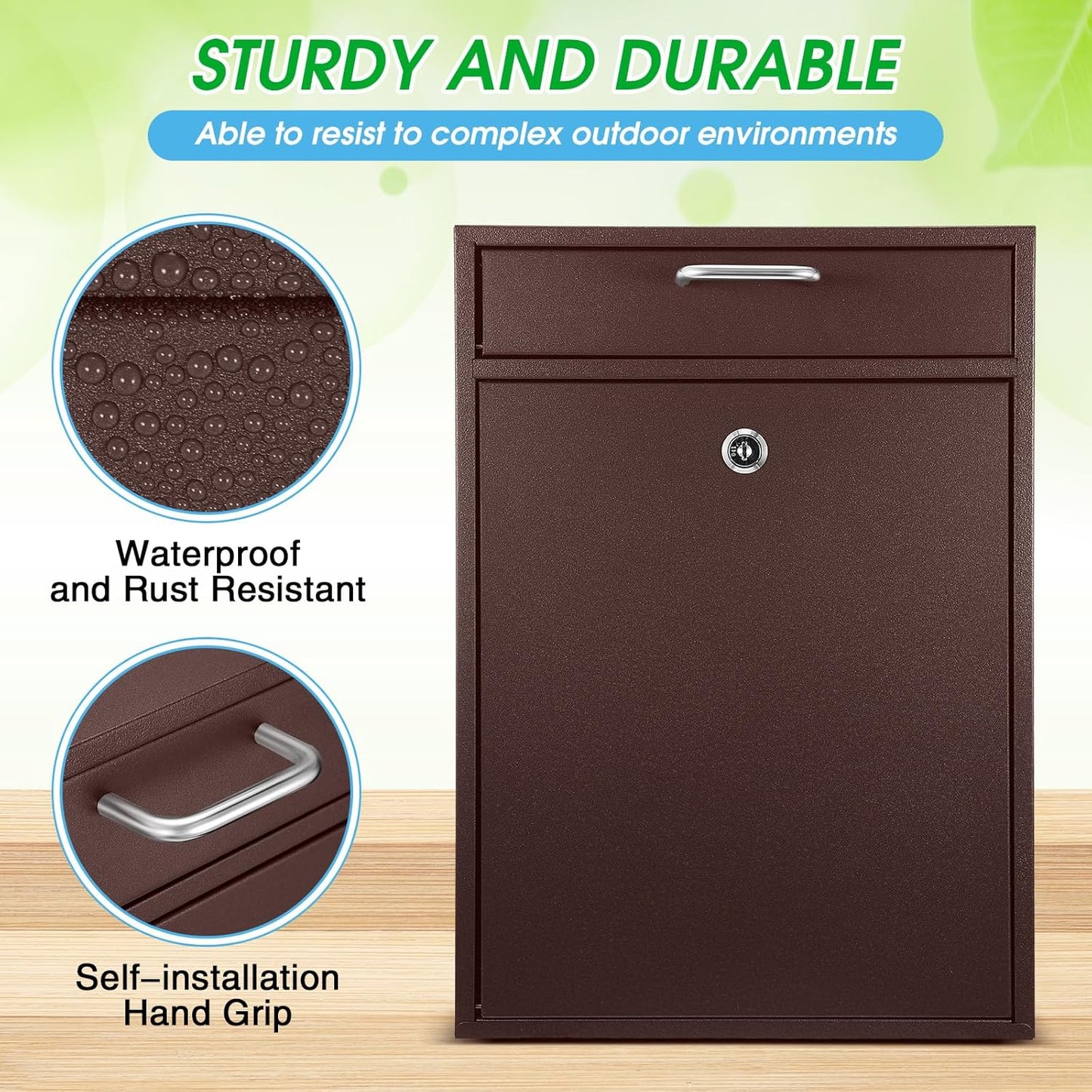 Locking Mailbox with Key for Outdoor 16.2 x 11.2 x 4.7 Inches Large Wall Mount Mail Box with Lock Security Mail Drop Metal Collection Boxes Hanging Secure Postbox(Brown)