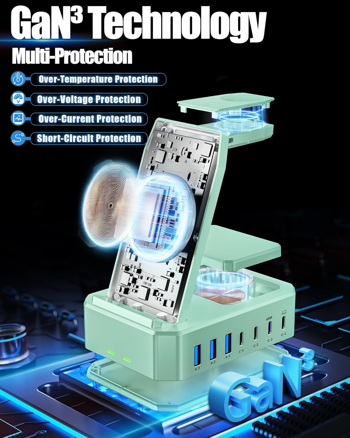 300W Wireless Charger for Samsung,Zutspzss 10 in 1 Wireless Charging Station, 65W USB C Fast Charging Stand for Samsung S25 Ultra/S24/S23/S22/Z Fold,Galaxy Watch Ultra7/6/5,Galaxy Buds,Green