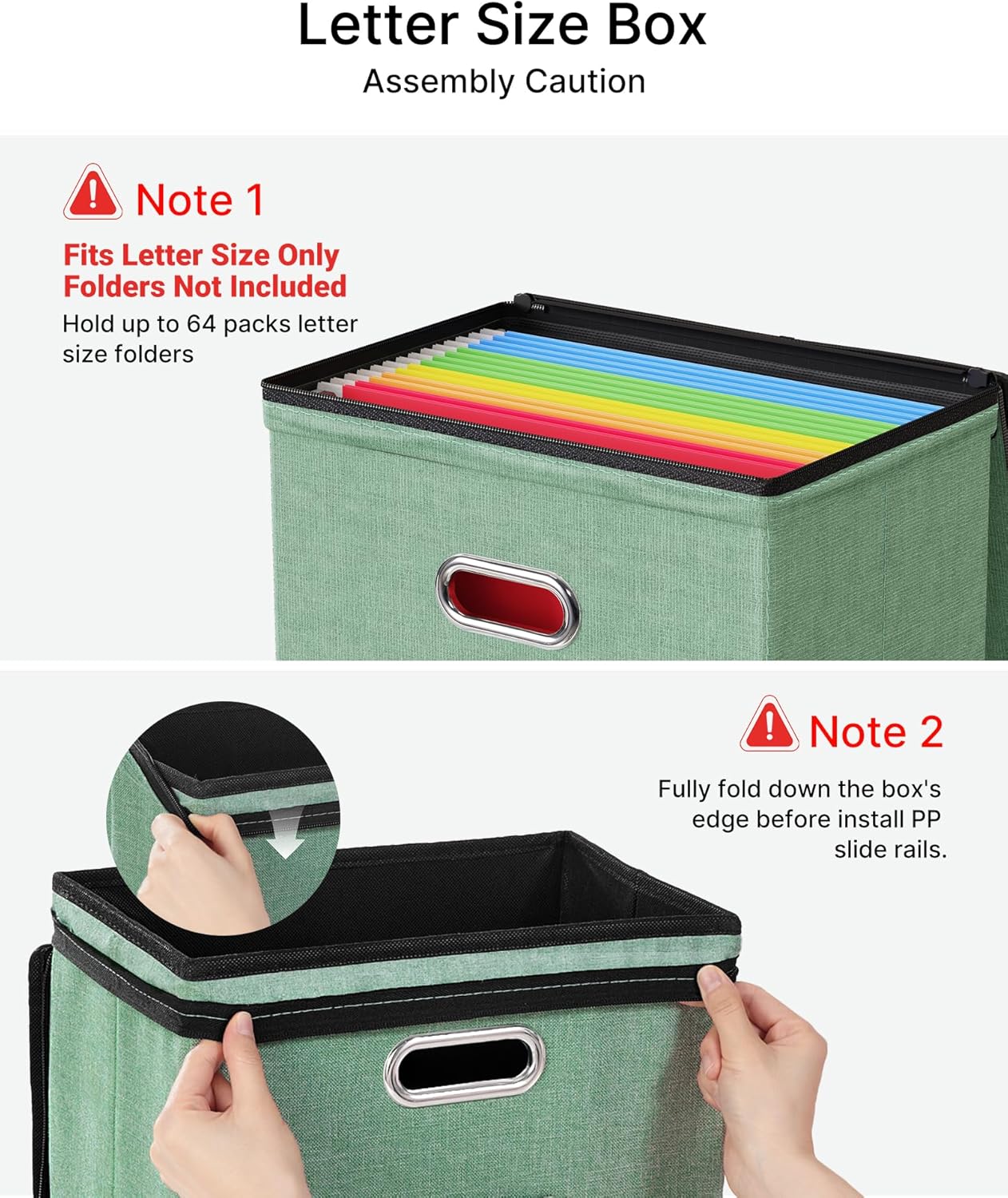 Oterri 1 Pack File Organizer Boxes with Lids, File Box with Mesh Pockets, Document Organizer Box for File Folders Letter Size, Zippers Filing Box for Home, Office, School (Green, Without Folders)