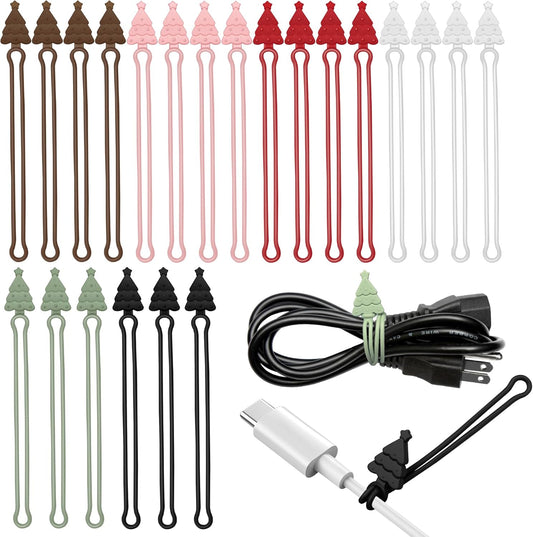 Nearockle 24Pcs Silicone Cable Ties Cord Organizer, 4.5" Reusable Cute Christmas Ties for Bundling Electrical Wire in Home, Office, School, Travel Essentials (Multicolor)