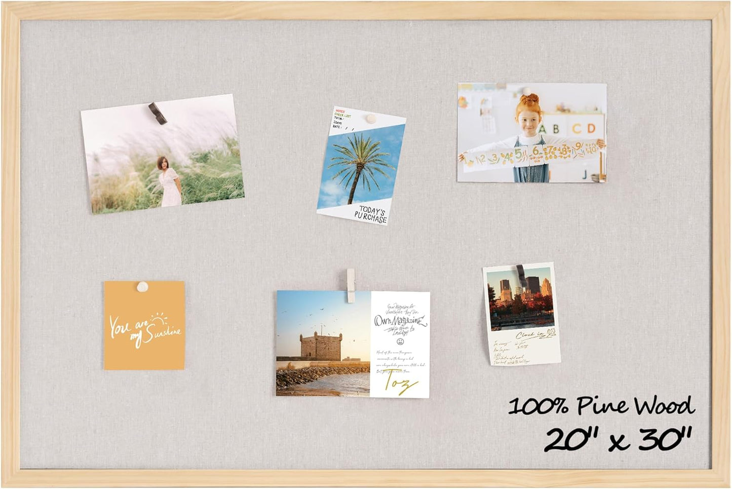 Fun Memories Cork Board Bulletin Board for Office, 20" x 30" Pine Wooden Framed Corkboard, Wall Mounted Notice Pin Board for School Home & Office, Natural Wood