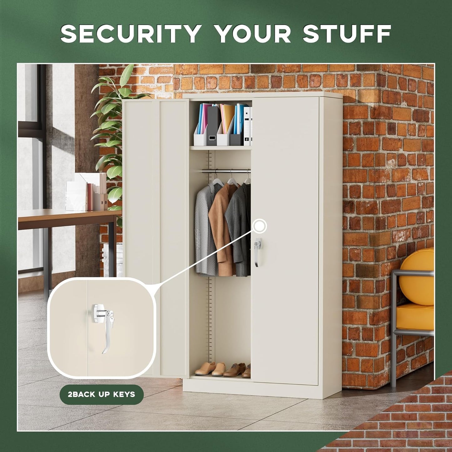 Greenvelly Metal Wardrobe Cabinet with Lock Door, 72" Metal Wardrobe Closet with Hanging Rods and Adjustable Shelves, Clothing Storage Closet Cabinet for Home, Office, Employee, Gym (Grey)