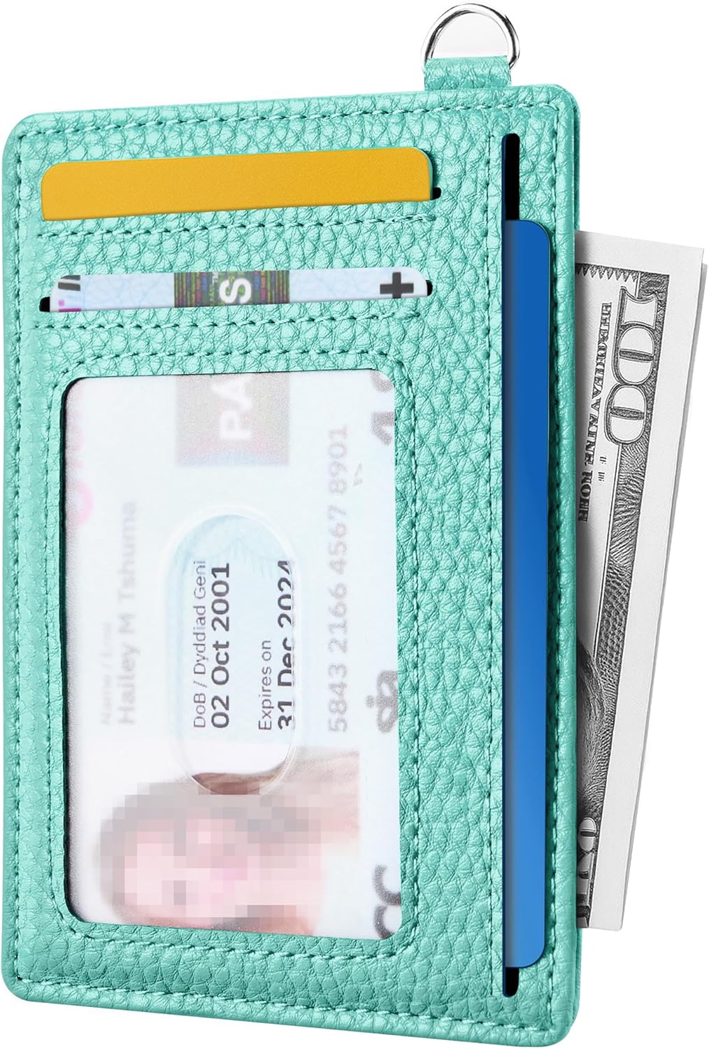 Mayski Slim Wallet, Credit Card Holder for Women, Minimalist Front Pocket RFID Blocking Card Cases, Small Wallet Women Men(Litchi Ocean Green)