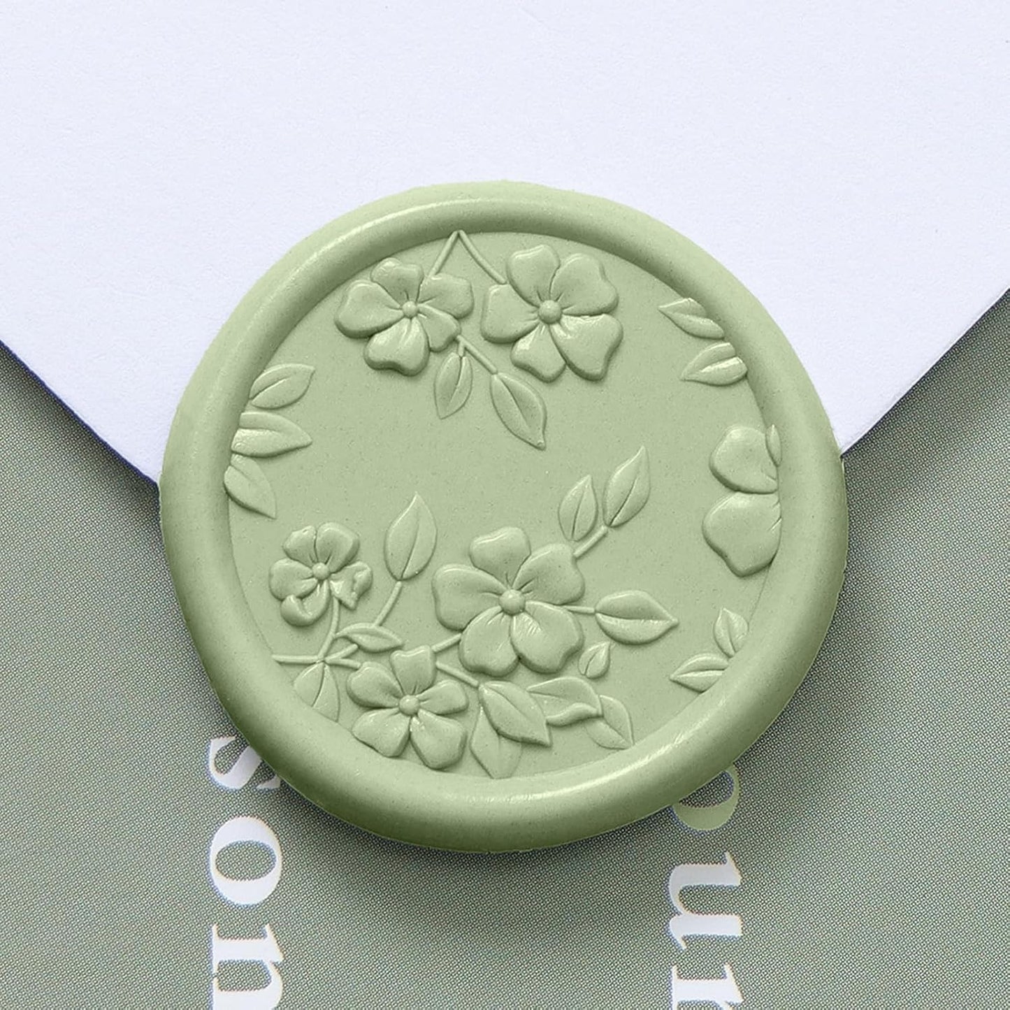 UNIQOOO Wax Seal Stickers - 3D Begonia Wedding Invitation Envelope Botanical Seal Stickers, 50 Pcs Self- Adhesive Sage Green Stickers, Perfect for Invitation, Christmas, Gift Wrapping, Party