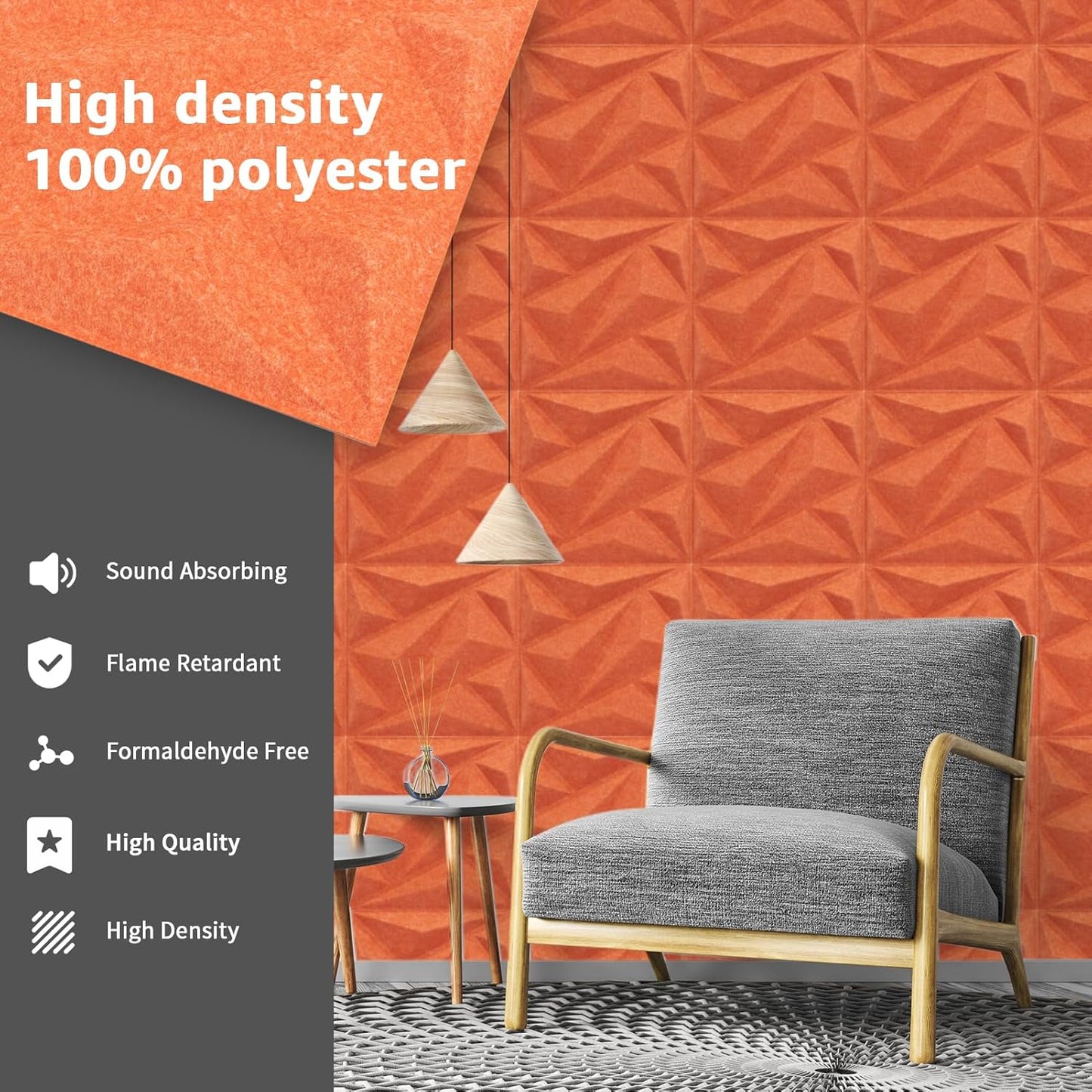 Art3dwallpanels Acoustic Panels 20 Pack Soundproof Wall Panels Sound Dampening Panels, 3D Wall Panels Sound Absorbing Panels, 12" X 12", Orange Red without Tape