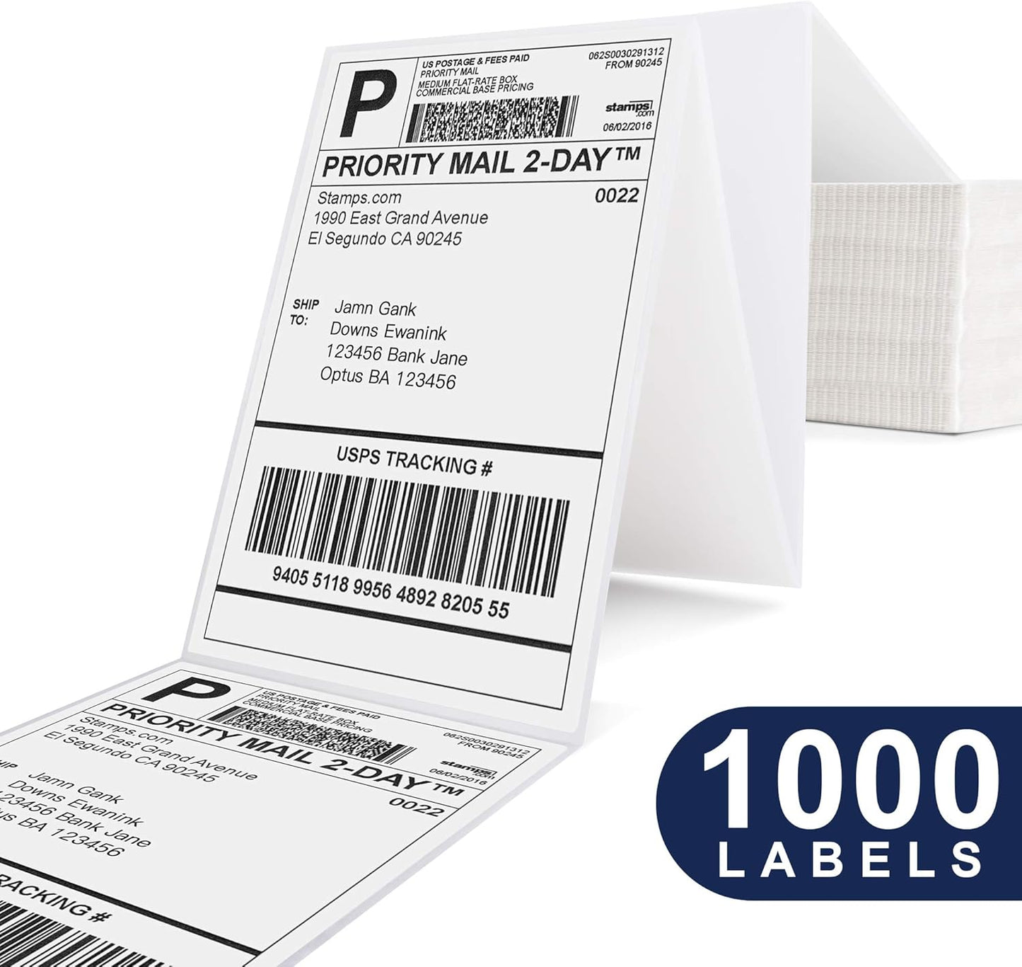 POLONO Genuine 4" x 6" Direct Thermal Shipping Label, Thermal Label (Pack of 1000), Perforated Fanfold Labels Compatible with POLONO PL80E, PL70E, PL60 Label Printer, BPA & BPS Free, Commercial Grade
