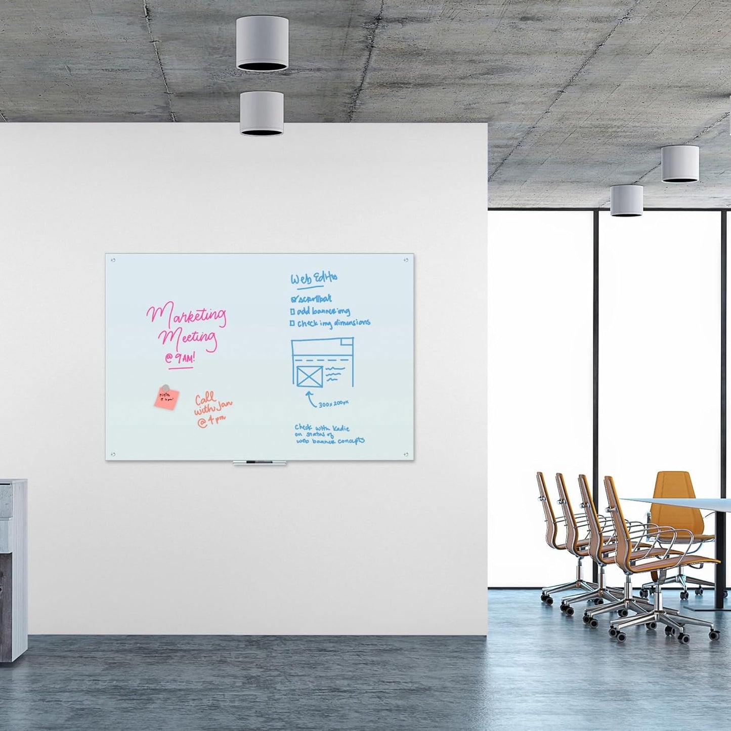 U Brands Magnetic Glass Dry Erase Board, Only for Use with HIGH Energy Magnets, 48" x 72" Inches, White Frosted Surface, Frameless (2301U00-01)