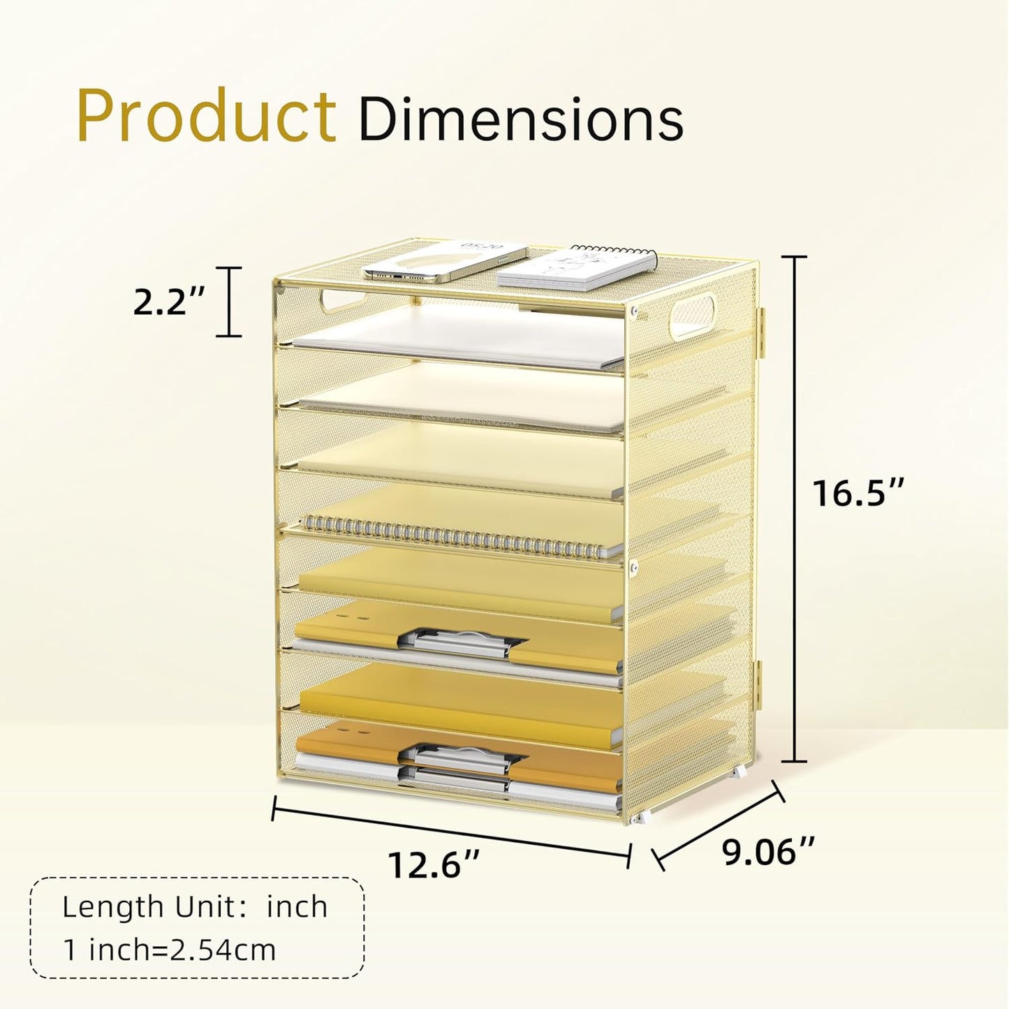 DALTACK 9-Tier Paper Letter Tray Desk Organizer with Handles, Mesh File Holder Organization, File Organizer for Desk Paper Sorter for Office Home School, Gold