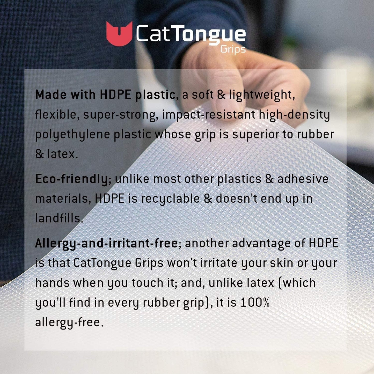 CATTONGUE GRIPS Non-Adhesive Anti-Slip Mat - Multi-Purpose Non-Slip Pad for Countertops, Desks, Tables & Workspaces - Ideal Desk Mat, Drawer Liner, Laptop Pad & More (Black & Clear, 8” x 12”)