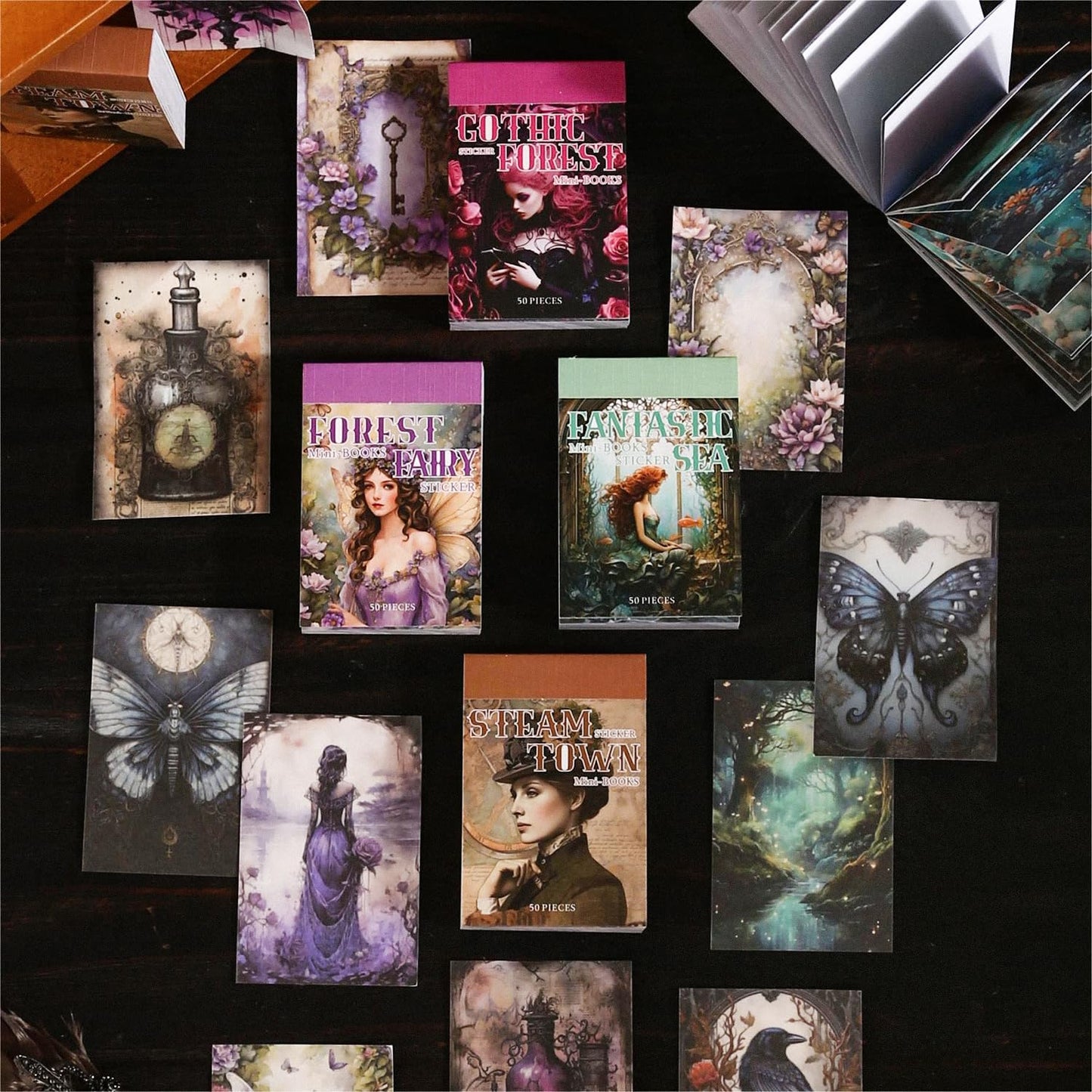 4Pcs Washi Sticker Books, Fantasy Stickers for Scrapbooking, DIY Crafts, Mini Journaling Supplies & Junk Journal Ephemera