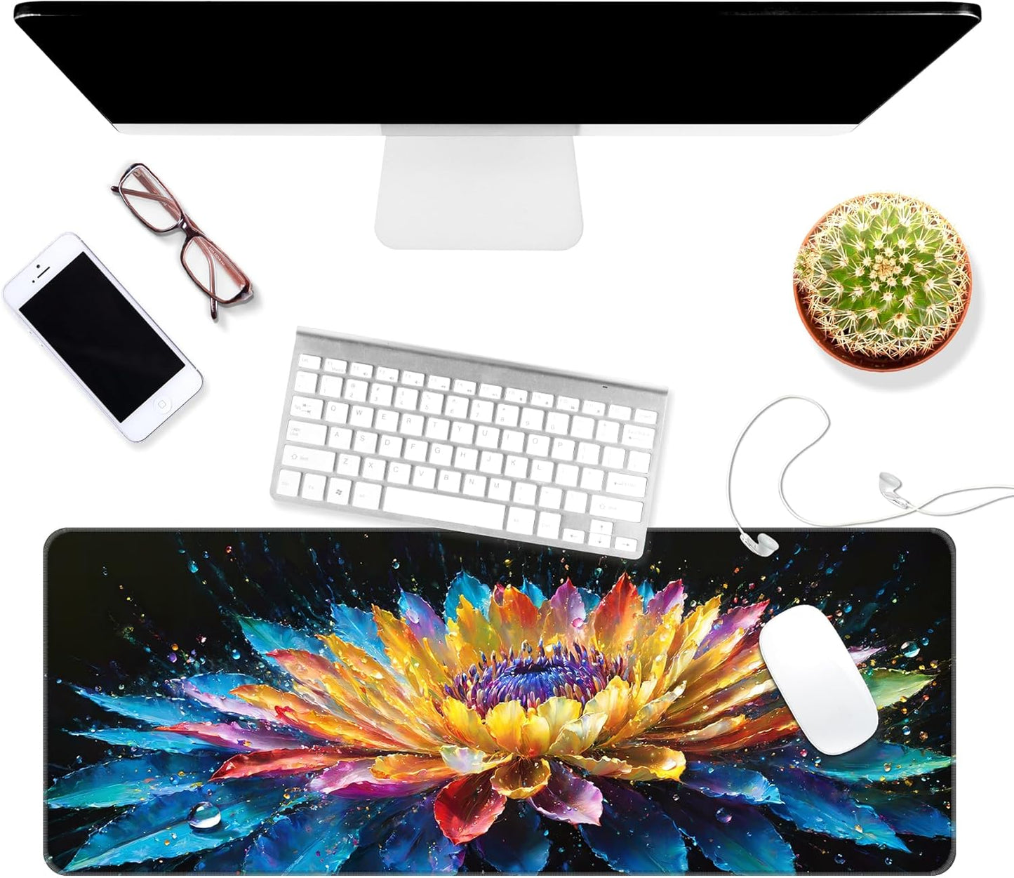 Dynippy Thin Extended Gaming Mouse Pad （31.5 * 11.8 * 0.08 inch） with Stitched Edges Large, Long XXL Keyboard and Mouse pad Desk Mat for Gaming Office & Home - Flower 30