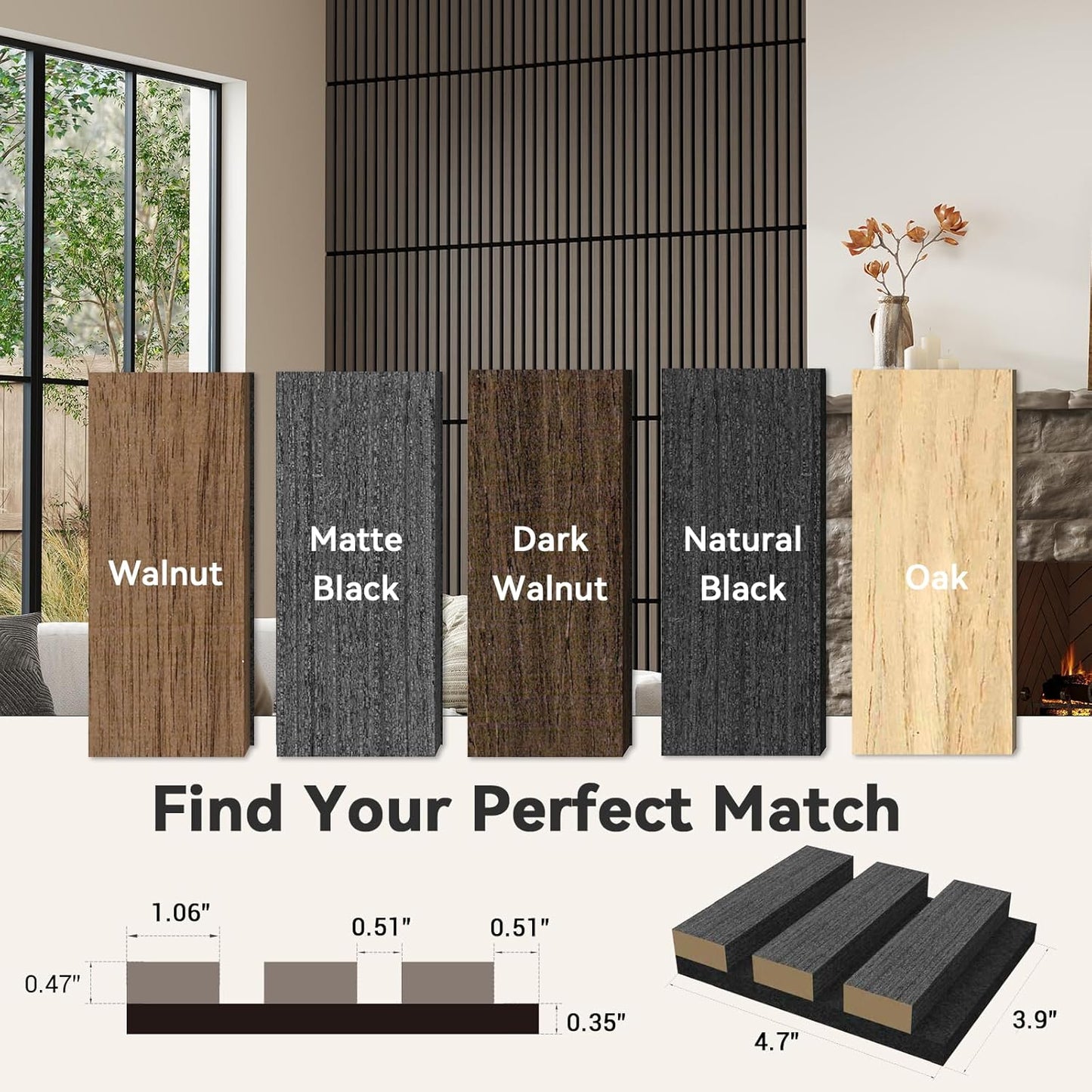 Upick MDF Acoustic Wall Panels, 5 Pack 3.9" x 4.7" 3D Slat Wood Panels for Wall, Soundproof Panels for Interior Wall Decor, Sample Pack