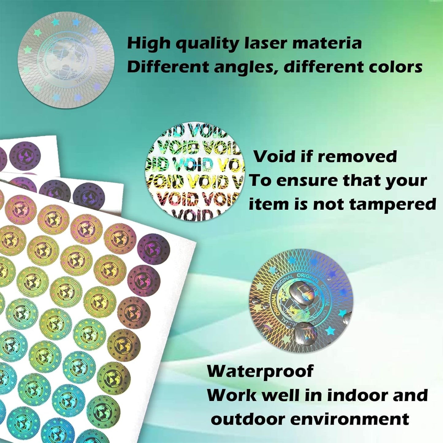 380pcs Hologram Tamper Proof Security Labels - Warranty Void Stickers, Tamper Evident Seal, Holographic Round Stickers (0.8inch, Silver, GQYH)
