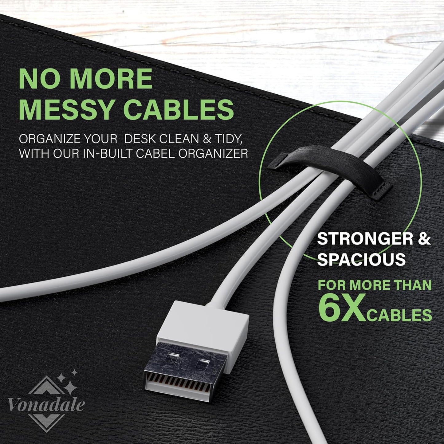 Leather Desk Mat for Keyboard and Mouse, Office Desk Mat Cable Organizer, Black 13.8" x 23.6"