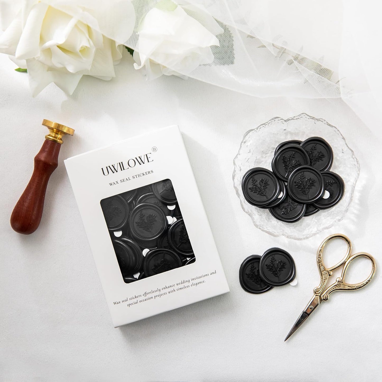 60 Pcs Black Wax Seal Stickers, Wedding Invitation Accessories Wax Stickers - Peferct for Wedding Accessories Sticker, Gift Box Craft Wrapping, Christmas Cards Envelope Seals