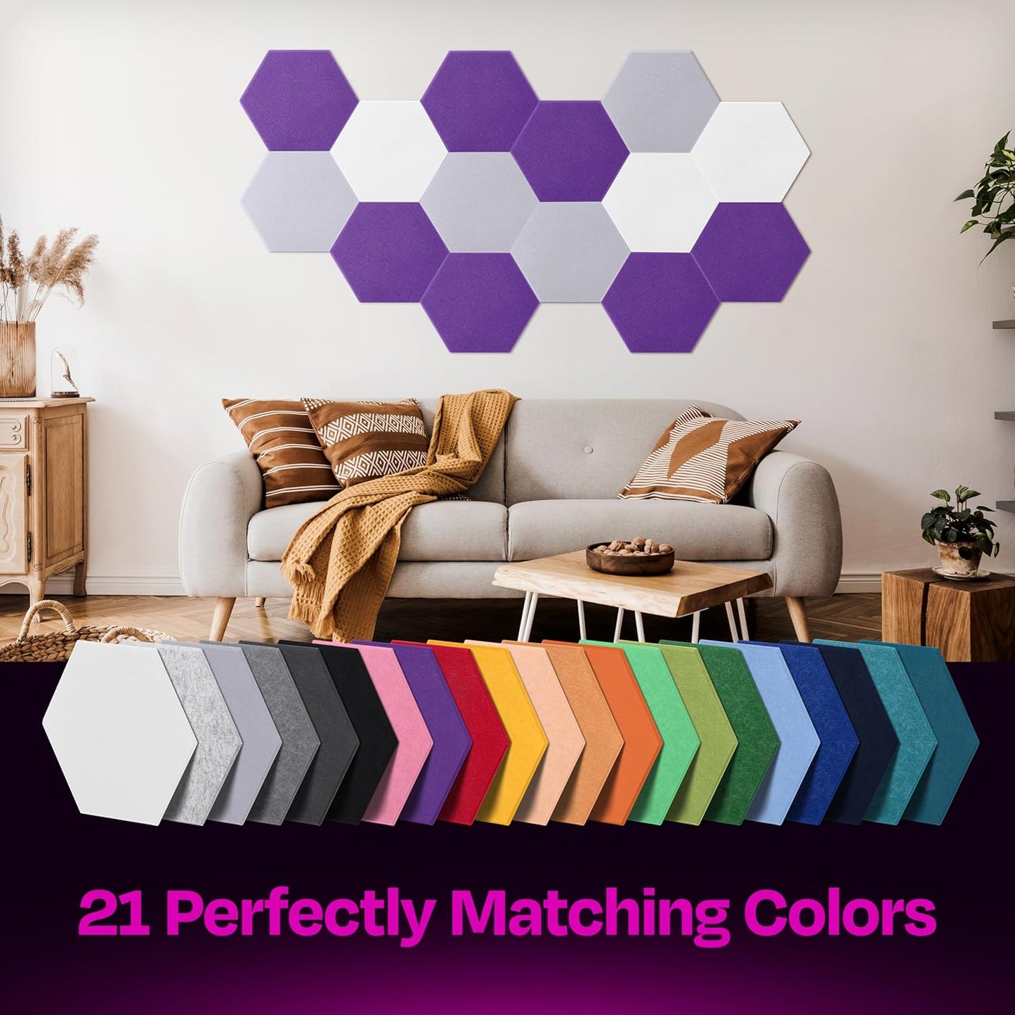 Acoustic Panels 12-Pack Soundproof Wall Panels 14"X12.1"X0.4" Sound Panels High Density Sound Dampening Panels - [Midnight Purple Hexagon]