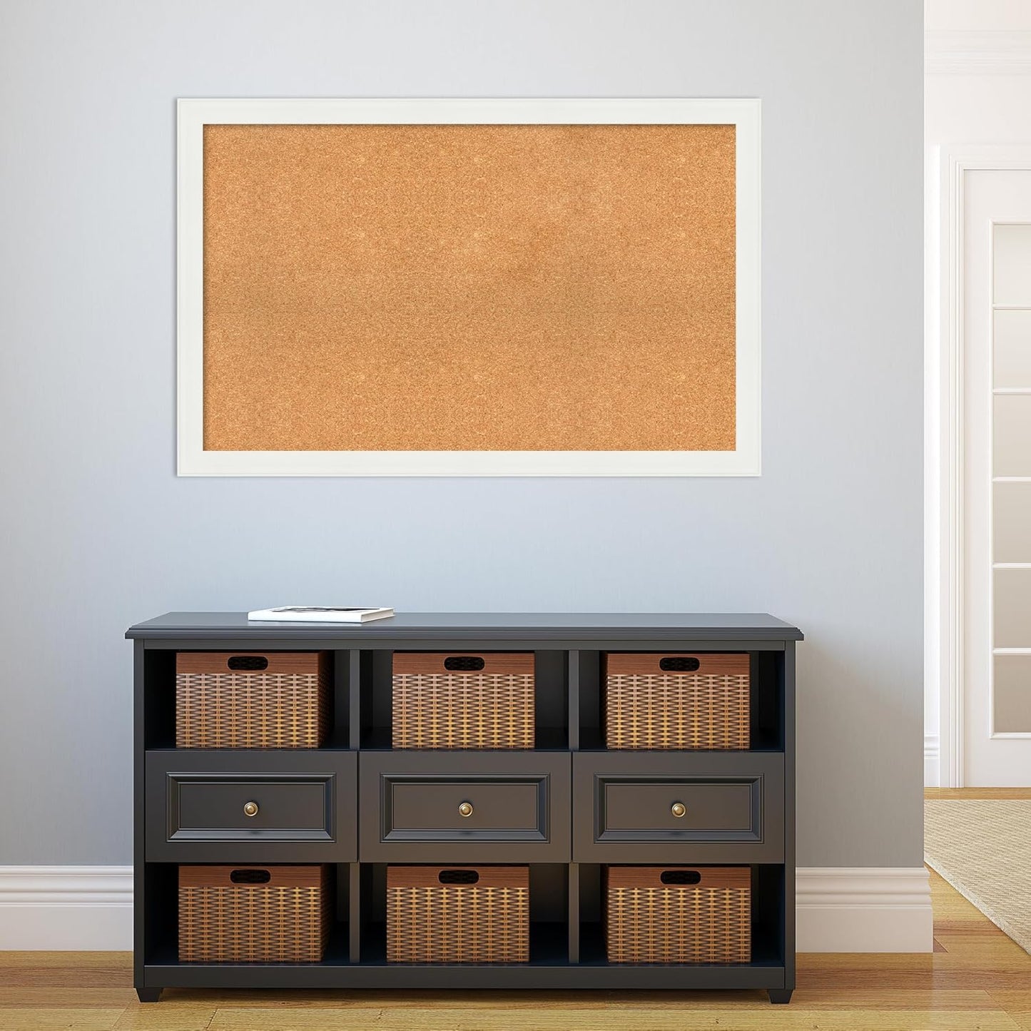 Amanti Art Natural Cork Board for Wall, 29x45 Vision Board with White Frame, Oversize Corkboard Office Decor for Home Organization, Casual Corkboard Pinboard to Display Items for Home Organization in