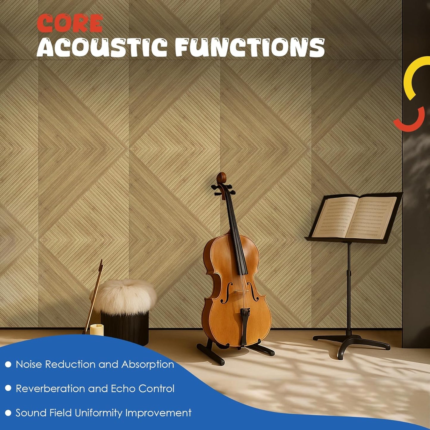 Acoustic Panels 6 Pack, Soundproof Wall Panels 23.6 x 23.6 Inches, Large Decorative Sound Absorbing Panels,Self-Adhesive Acoustic Treatment for Home Studio Office, Light SymmetryLuxe