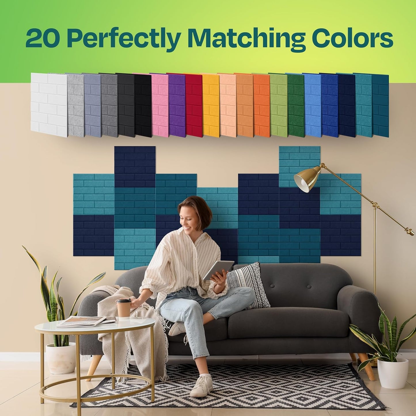 Acoustic Panels 18-Pack Soundproof Wall Panels 12"X12"X0.4" Brick Style Sound Panels Premium Sound Dampening Panels Easy Self Adhesive Installation - [Denim Blue]