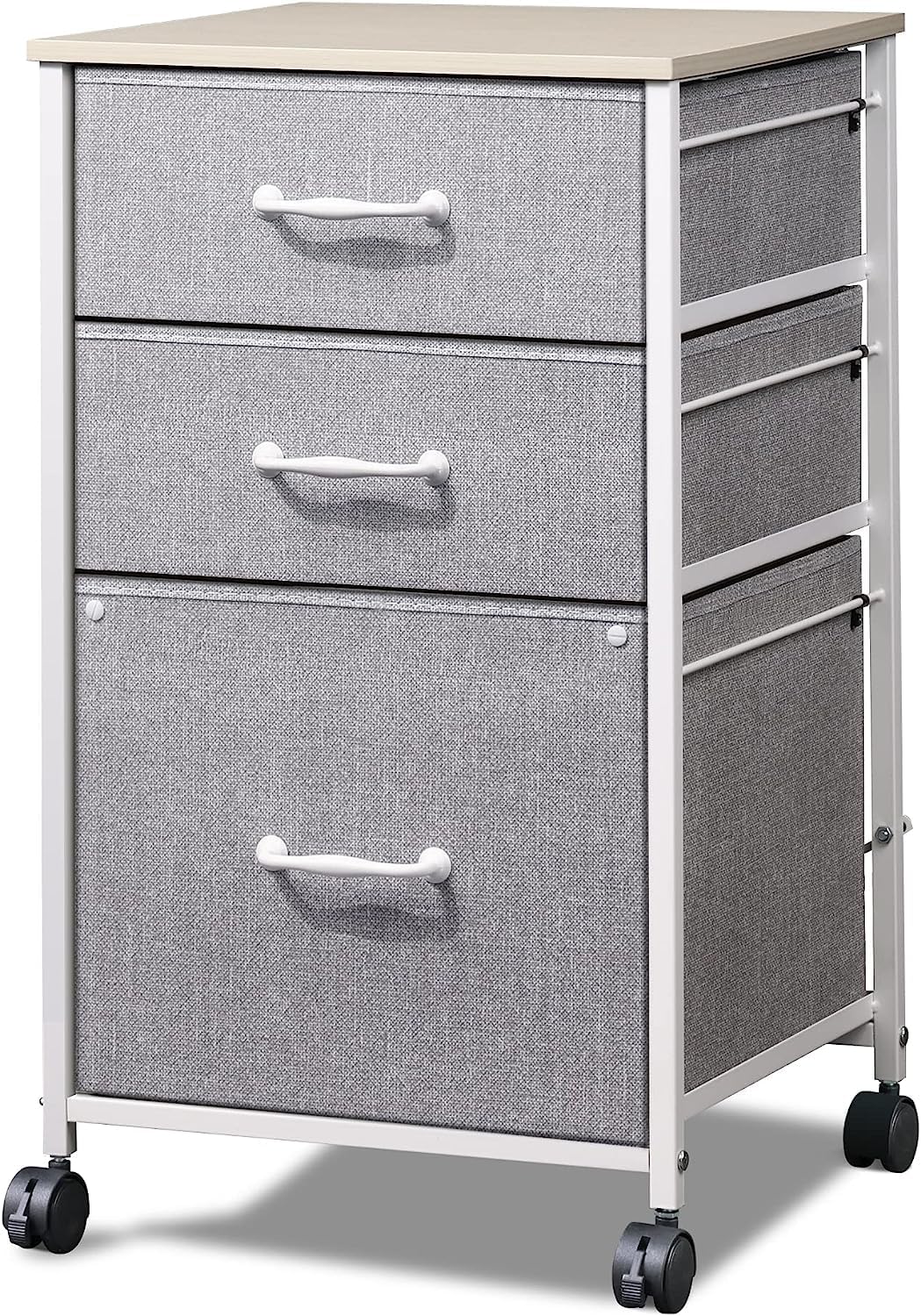 DEVAISE Mobile File Cabinet, Rolling Printer Stand with 3 Drawers, Fabric Vertical Filing Cabinet fits A4 or Letter Size for Home Office, Light Grey