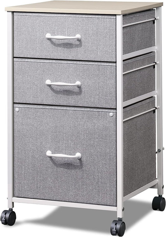 DEVAISE Mobile File Cabinet, Rolling Printer Stand with 3 Drawers, Fabric Vertical Filing Cabinet fits A4 or Letter Size for Home Office, Light Grey