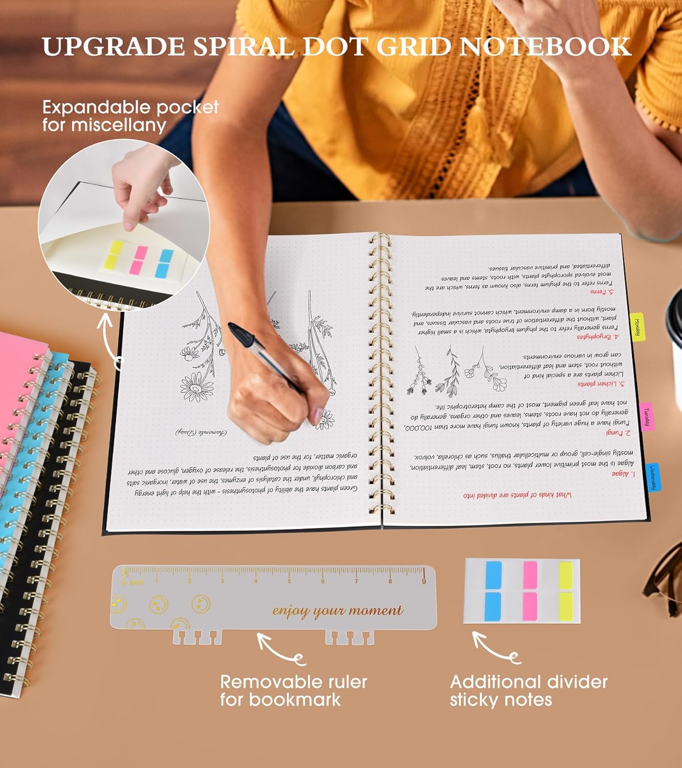 Dotted Notebook, Spiral Notebook Journal 8.5” x 11”, A4 Large Dot Grid Notebooks for Women Men, 100 GSM Dotted Paper, Plastic Hardcover Spiral Bullet Journals for Work School Sketching, Black