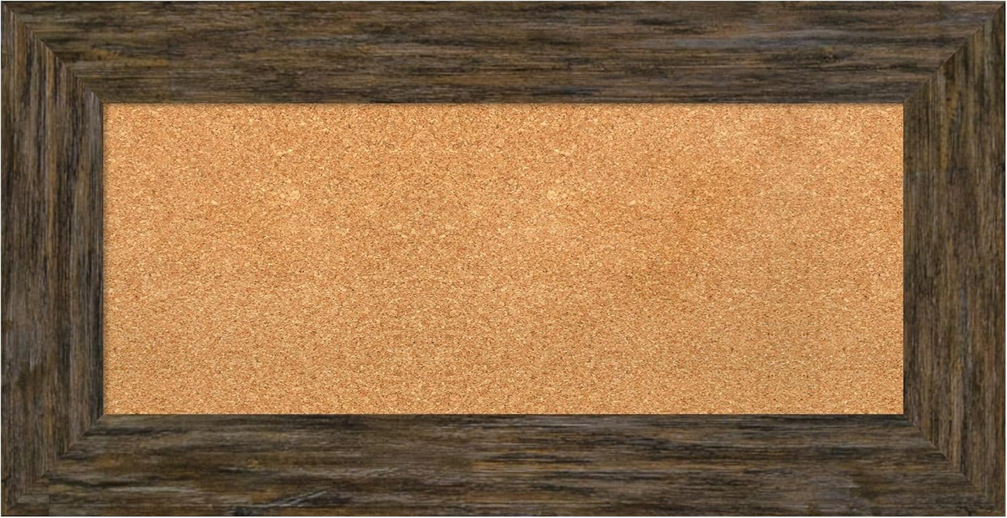 Amanti Art Natural Cork Board for Wall, 19x37 Vision Board with Brown Wood Frame, Medium Corkboard Office Decor for Home Organization, Country Rustic Corkboard Pinboard to Display Items for Home