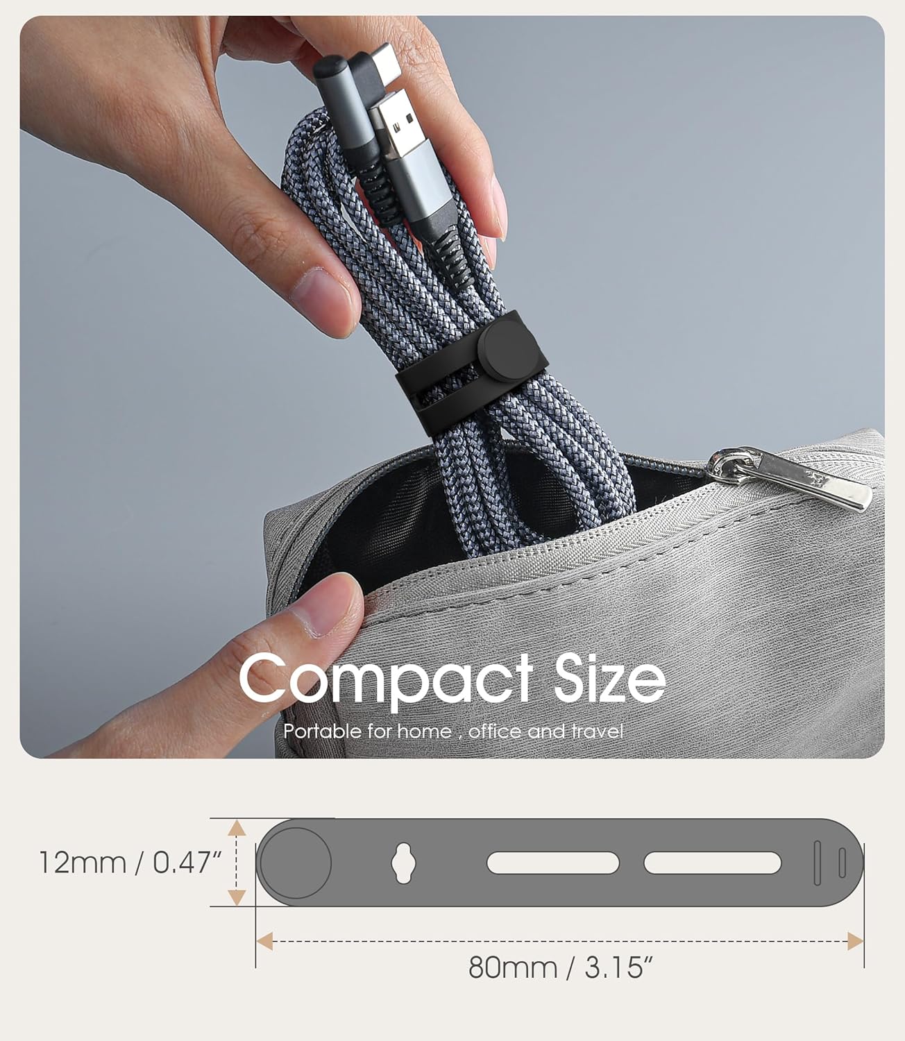 20Pcs Nearockle Reusable Cable Ties, Adjustable Silicone Cord Organizer Small Zip Ties for Charging Cords Earphone Computer Wire, Office Desk Cable Management Travel Accessories(Black)