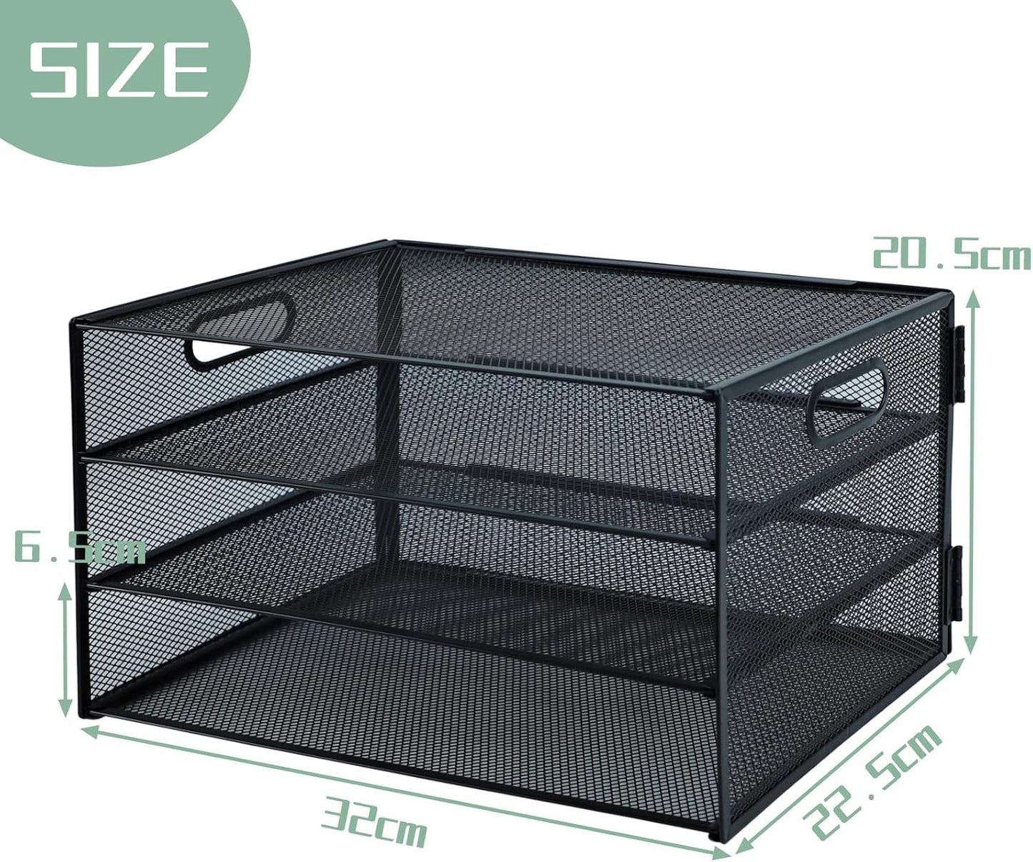 Paper Letter Tray with Handle, 3 Tier Metal Mesh Desk File Organizer, A4 Paper Desktop Filing Trays, Desk Tidy Magazine Document Holder for Home Office, Black