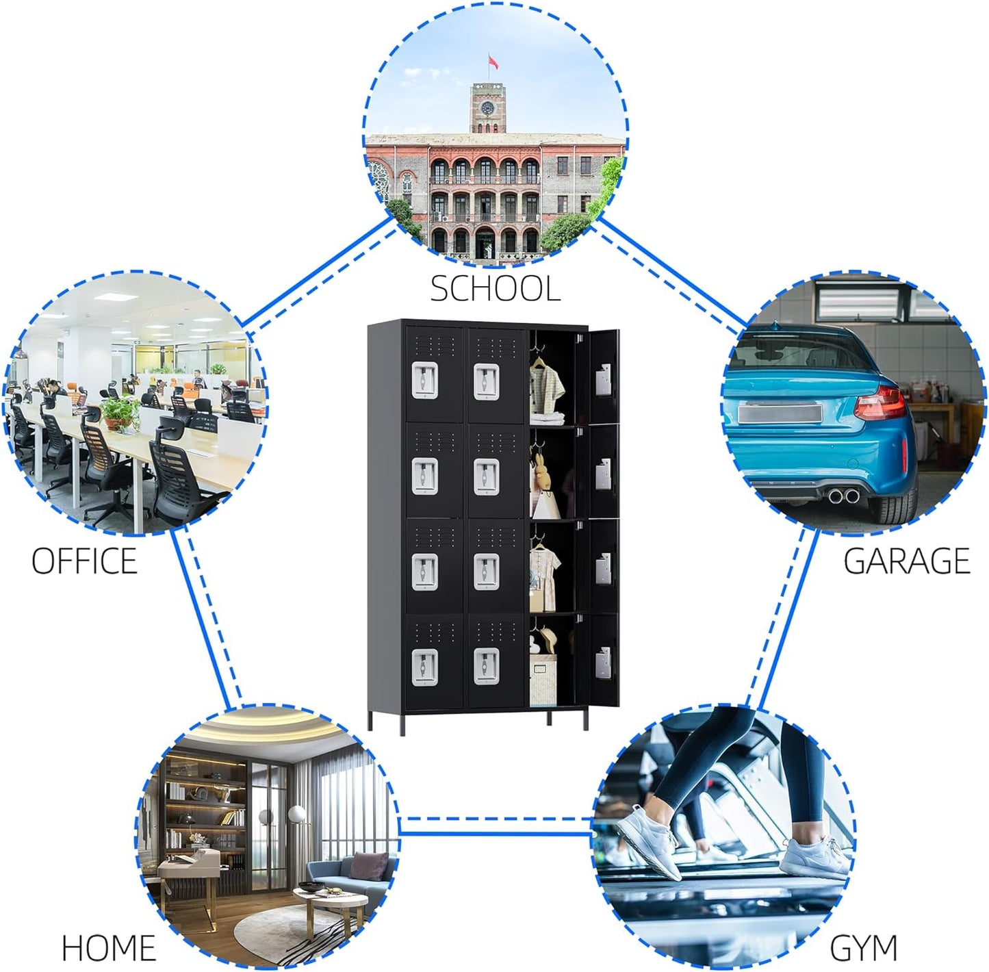 12 Doors Metal Lockers for Employees with Lock, Metal Locker with 12 Hooks for School Garage Office Gym Home,Assembly Required,Black