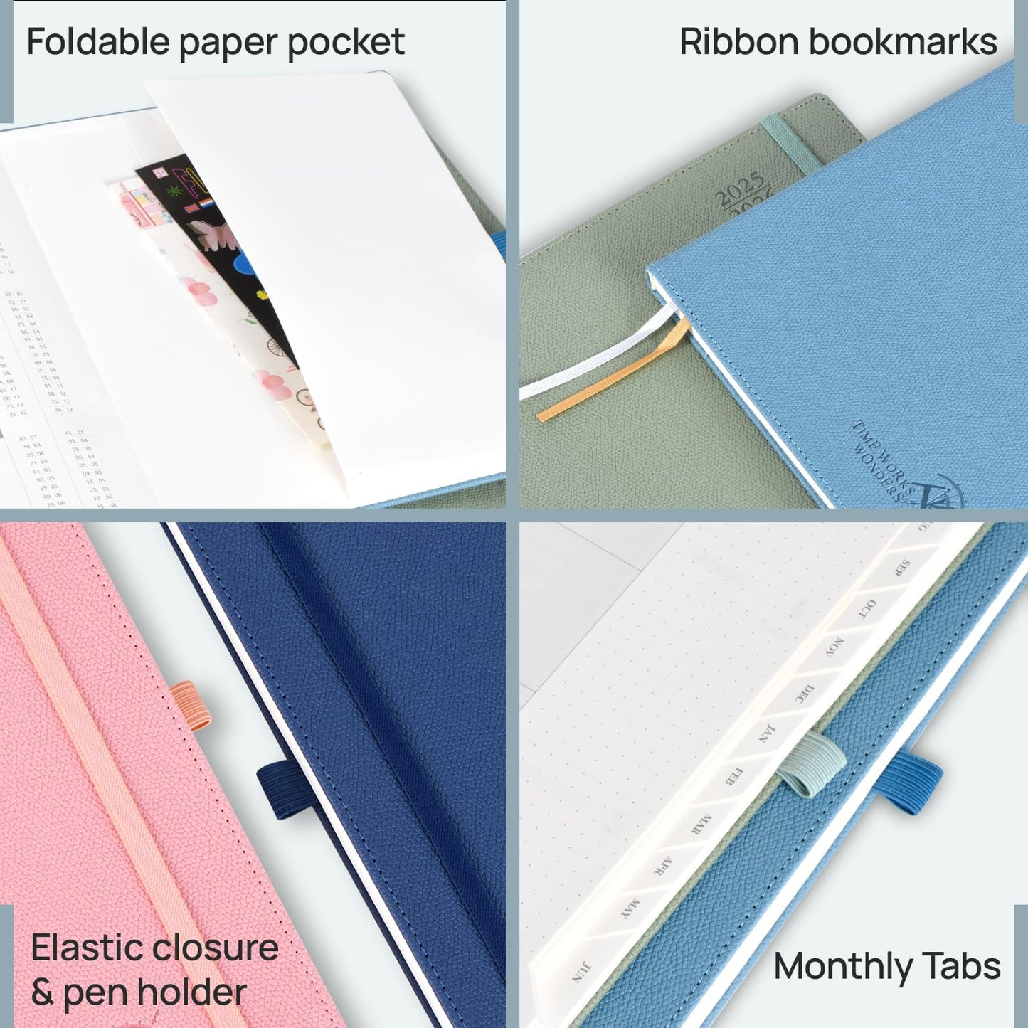 POPRUN Planner 2025-2026 (Large 8.5''x 10.5''), Horizontal Weekly Notebook Jul.2025 - Jun.2026, Academic Appointment Book with Monthly Tabs, Leather Hardcover, Inner Pocket, 100 GSM - Midnight Green