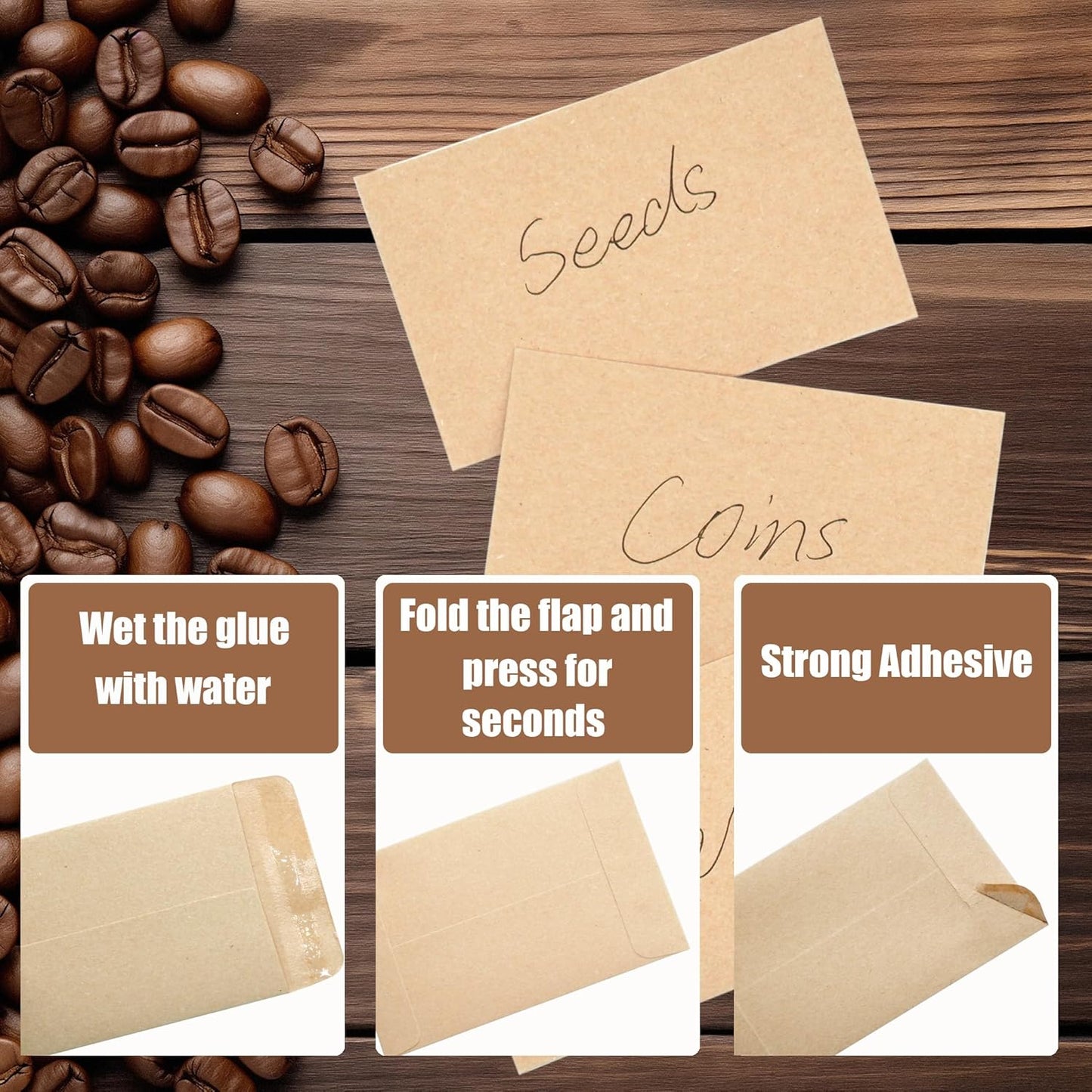 Budgenix #1 1000 Pcs Small Coin Envelopes 2.25" x 3.5" with Gummed Flap, Brown Kraft Mini Envelopes for Storing Seeds, Keys, Stamps, Tips and Small Items