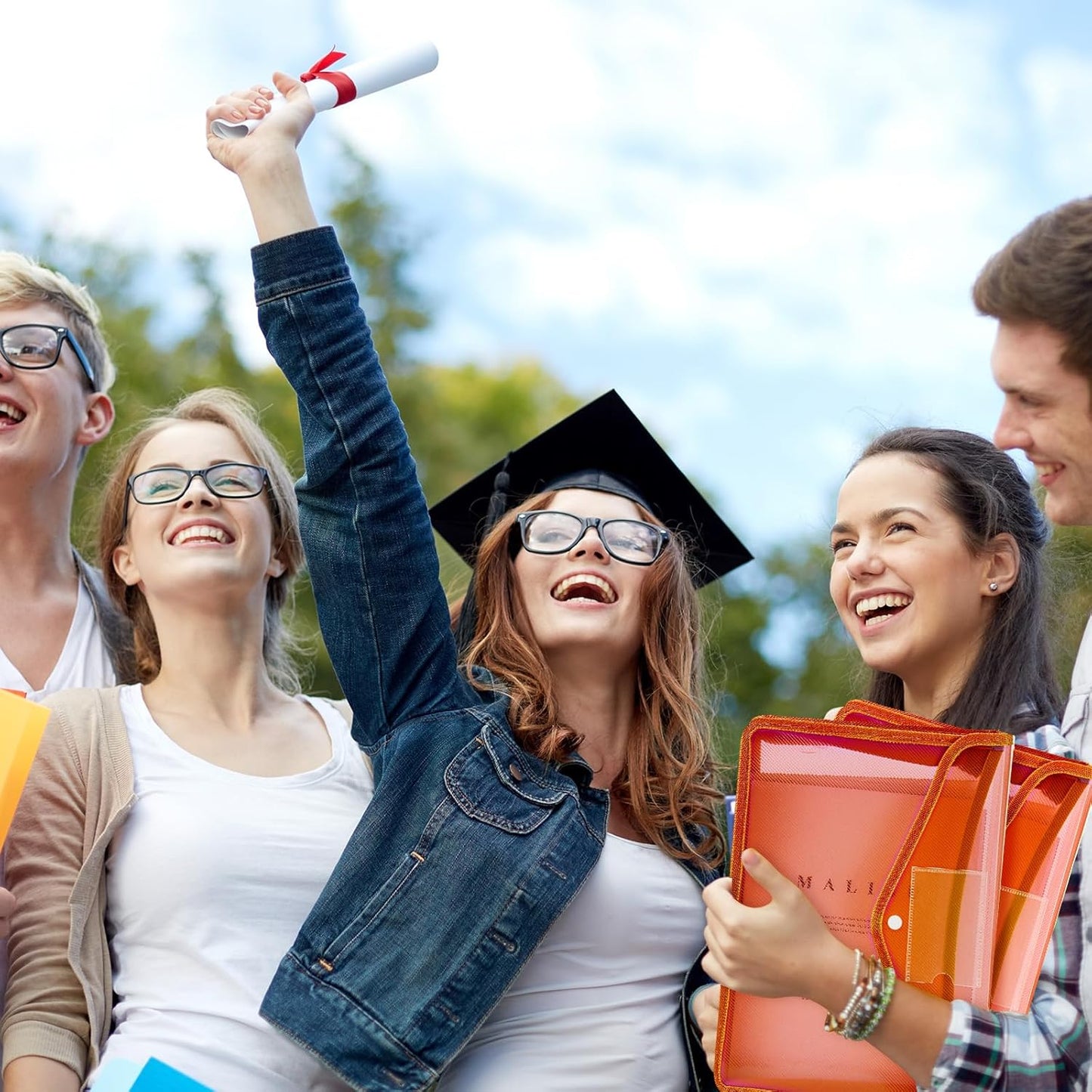 4 Pack A4 Expanding Plastic File Folders Waterproof Document Organizer with Snap Button Multiple Pockets, Office Home Office Storage (Orange)