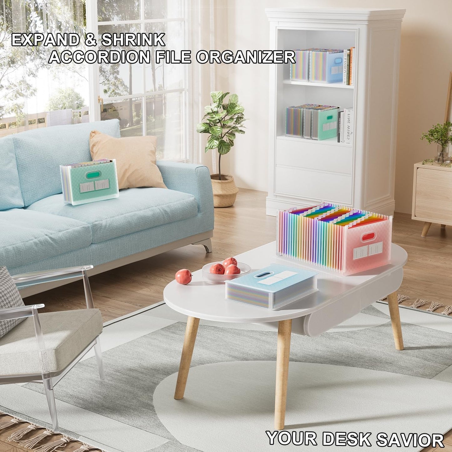 ThinkTex 26 Pockets Accordion File Organizer, Upright & Open Top, A-Z Colorful Tabs, Larger Capacity Expanding File Folder, Letter/A4 Size for School, Home and Office - Green