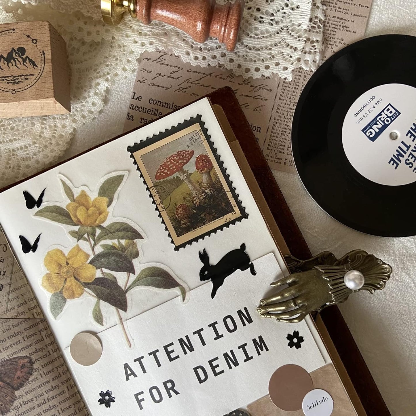 Vintage Postage Stamp Stickers for Scrapbook, 100 Pcs Deco Paper Stickers for Bullet Journal,Botanical Fairy Sticker for Junk Journal, DIY Crafts,Collage Album (Stamp-Like)