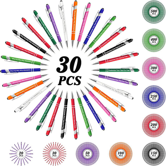 Max 500 Pcs Personalized Pens Bulk, Custom Pens with Free Engraving, Customized Stylus Tip Ballpoint Pen with Your Name Massage Text for School Office Business Graduation Anniversaries-30 Packs