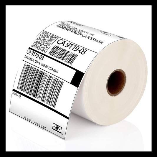 Roll [4 x 6 inch] x [500 Thermal Labels] Direct White Strong Adhesive Perforated Postage Shipping Printer Compatible with Zebra SNBC Epson Rollo (500 Labels, 1 Roll)