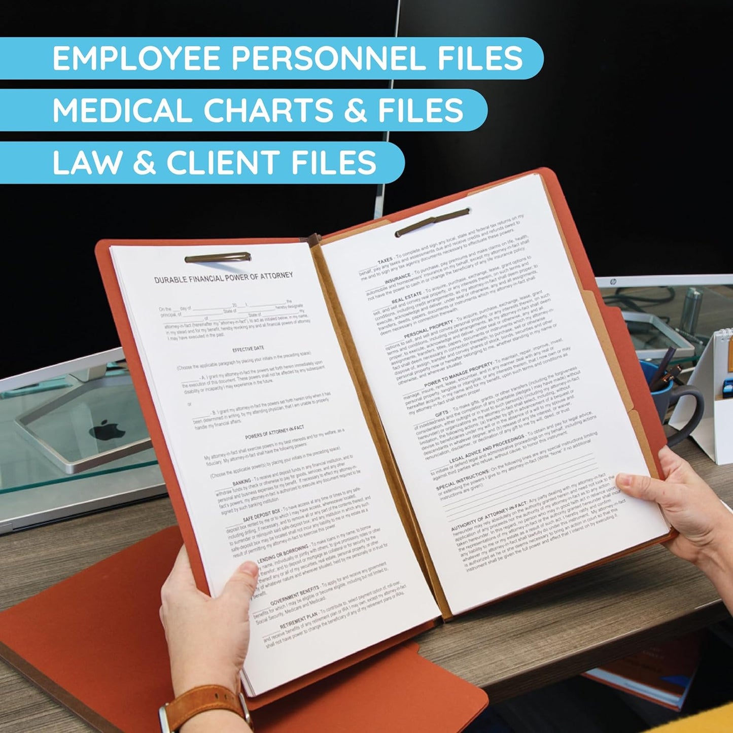 30 Legal Size Classification Folders, 2 Divider 2 Inch Tyvek Expansions, Durable 2 Prongs Designed to Organize Standard Law Client Files, Office Reports, 30 Legal Folders, Red Brick