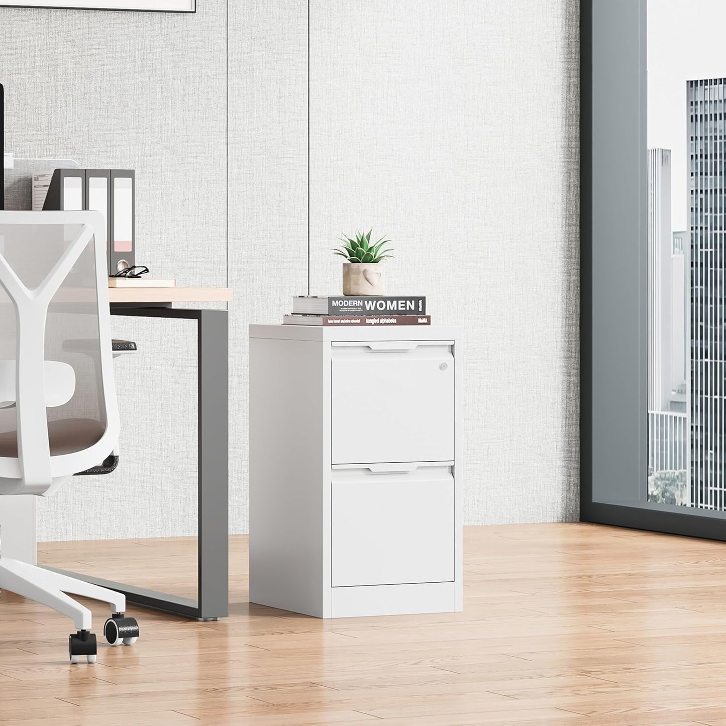 Bestoo 2 Drawer File Cabinet, 17.8" Deep Filing Cabinet for Home Office, Metal Vertical File Cabinet with Lock for Letter/Legal/A4/F4 Size, Easy Assemble (White)