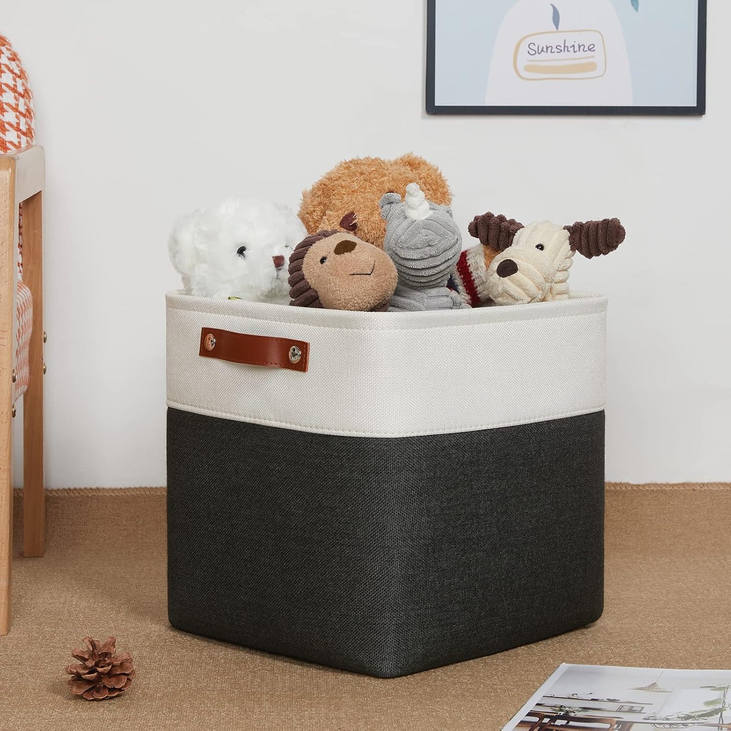 DULLEMELO Set Of 4 Cube Storage Bins, Fabric Storage Basket for Shelves Closet Nursery Toy Storage, 12 Inch Collapsible Fabric Bins for Toy Book Magazine Towel Organizers(4 Pack - 12" White&Black)