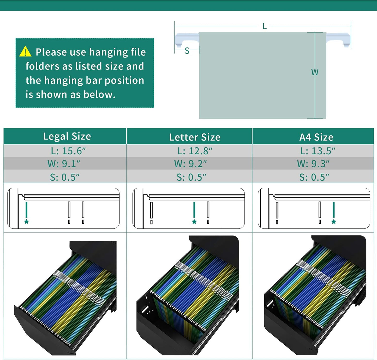 YITAHOME 3-Drawer Metal Filing Cabinet Office, Compact Portable Slim File Cabinet Drawers with Keys, Pre-Built Office Storage Cabinet for A4/Letter/Legal (Black)