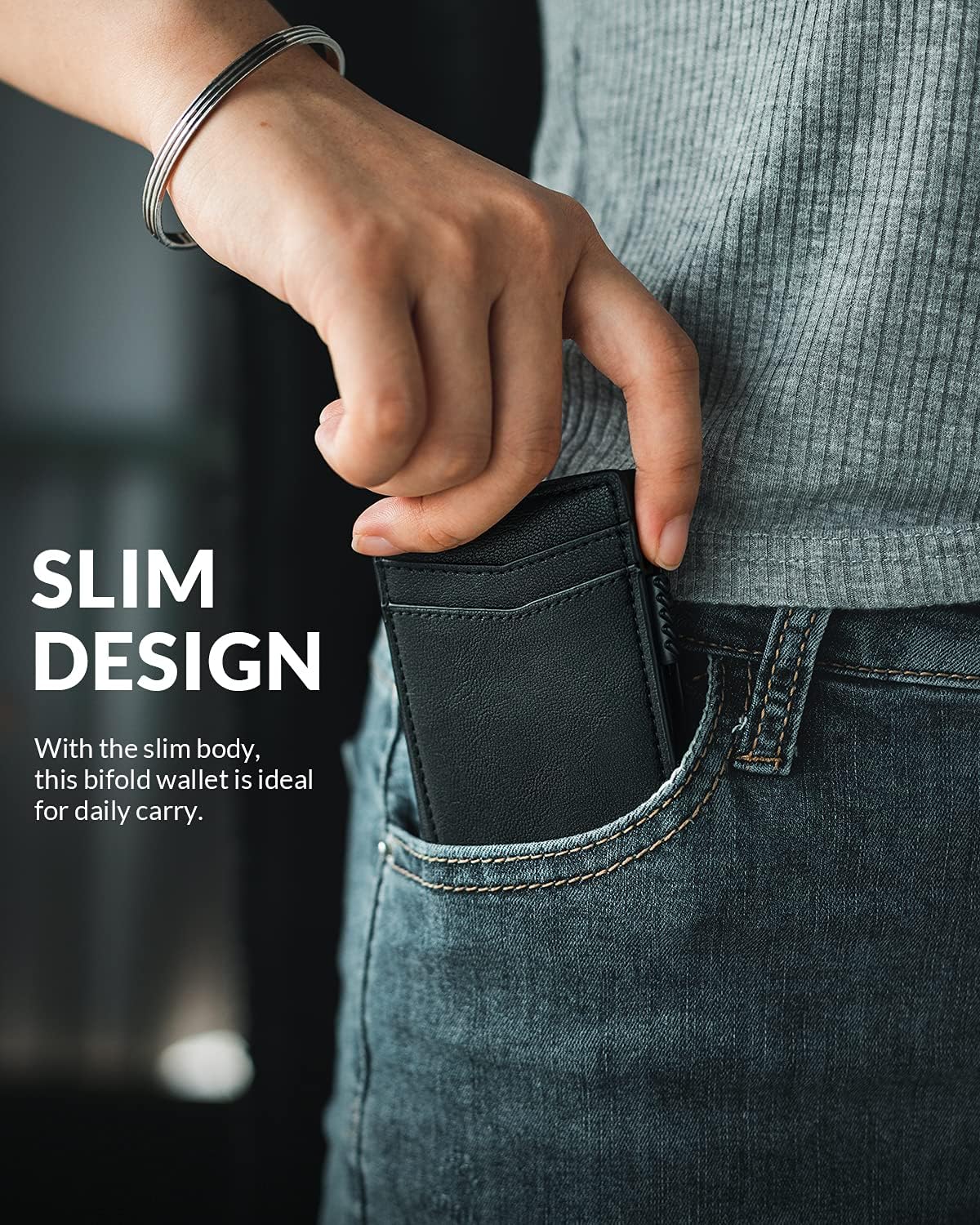 VULKIT Men's Slim Wallet Pop Up Card Holder RFID Blocking Metal Wallet Minimalist Design Holds Up to 11 Cards