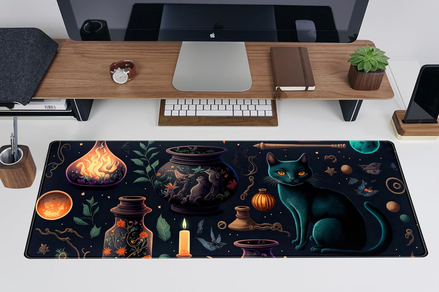 Cute Anime Cat Desk Mat Kawaii Cats Mouse Pad, XL Large Extended Gaming Desk Pad Mousepad, Women Desk Decor Pad Computer Laptop Keyboard and Wireless Mouse Mat with Stitched Edges 31.5x11.8 in