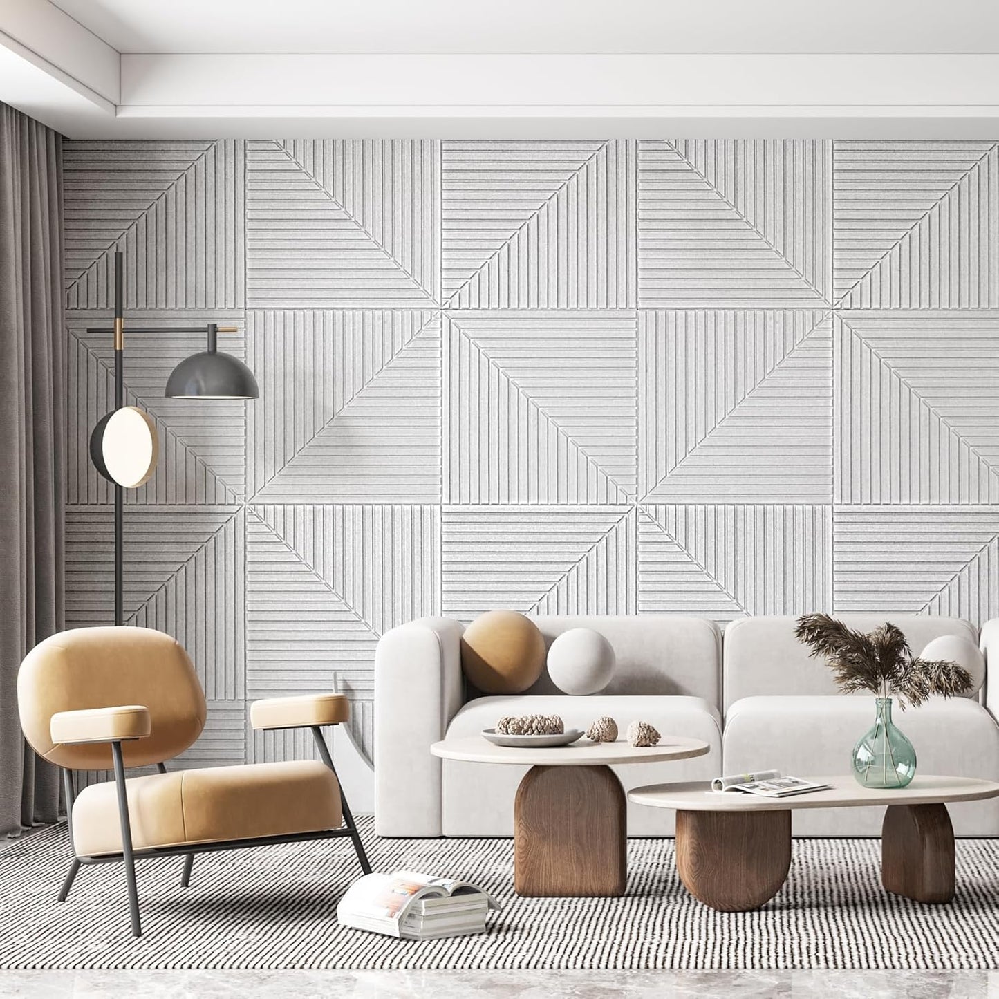 Art3d 6-Pack Self-Adhesive Acoustic Wall Panels for Home Décor, 24 x 24 Inch Soundproofing Panels for Office Studio Bedroom - High Noise Absorption Polyester Fiber, White