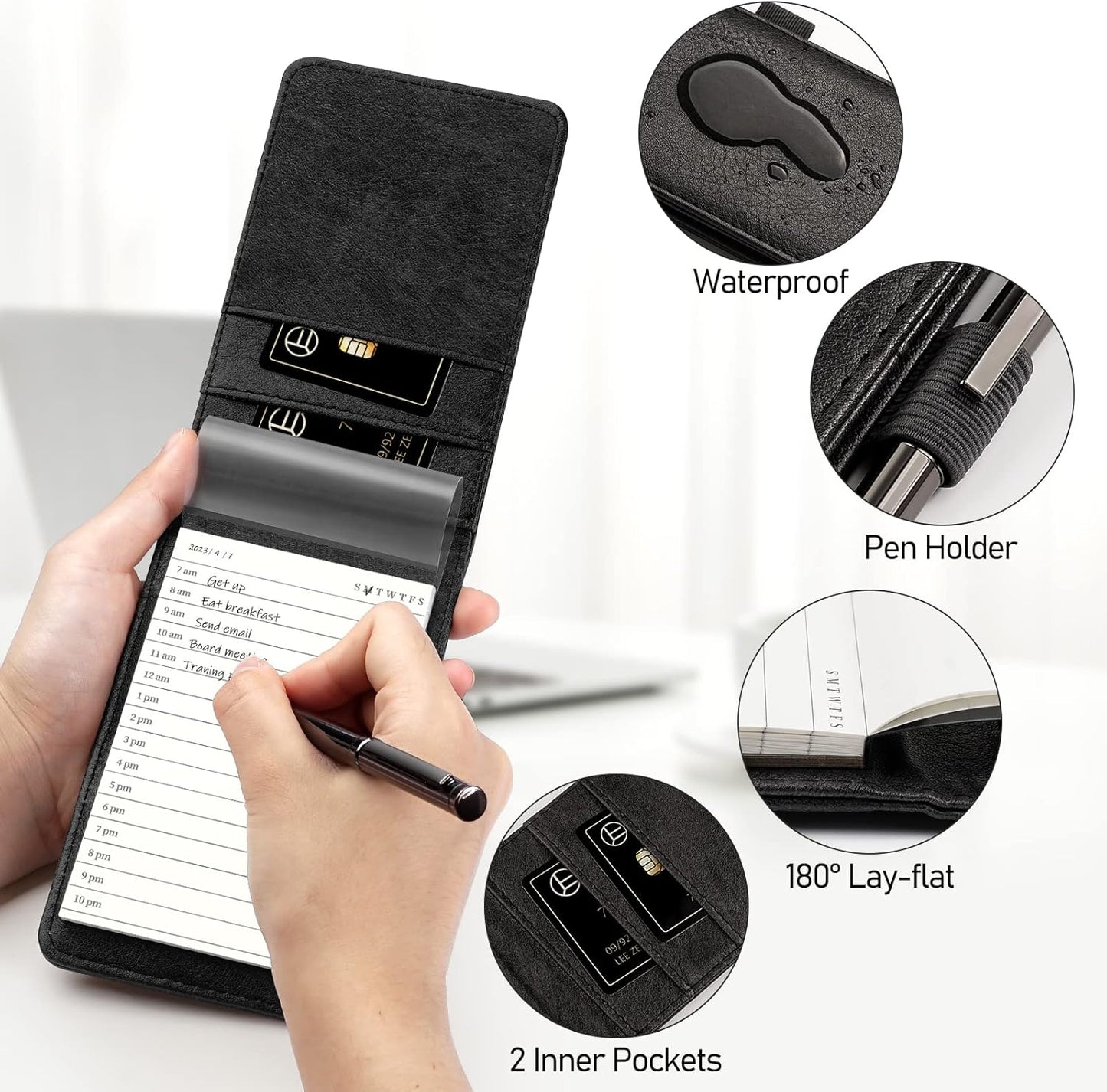 WEMATE 10 Pieces Small Notepad Holder Set Pocket Notebook - Included Mini Pocket Notepad Holder Set with 8 Memo Book Refills and Metal Pen for Meetings, Daily Records, and Notes 3 x 5 Inch (Rose Gold)