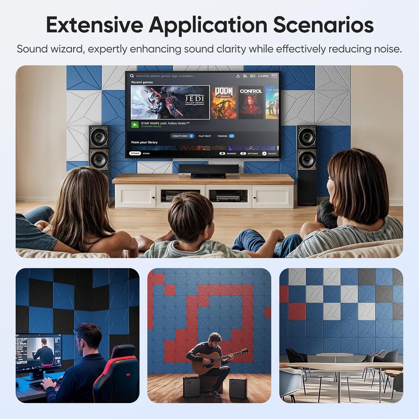 12 Pack 12" X 12" X 0.4" Acoustic Panels for Wall Sound Absorbing, P-Stripes Square Self-Adhesive Sound Panels, High Density Suitable for Multiple Scenarios(Yale Blue)