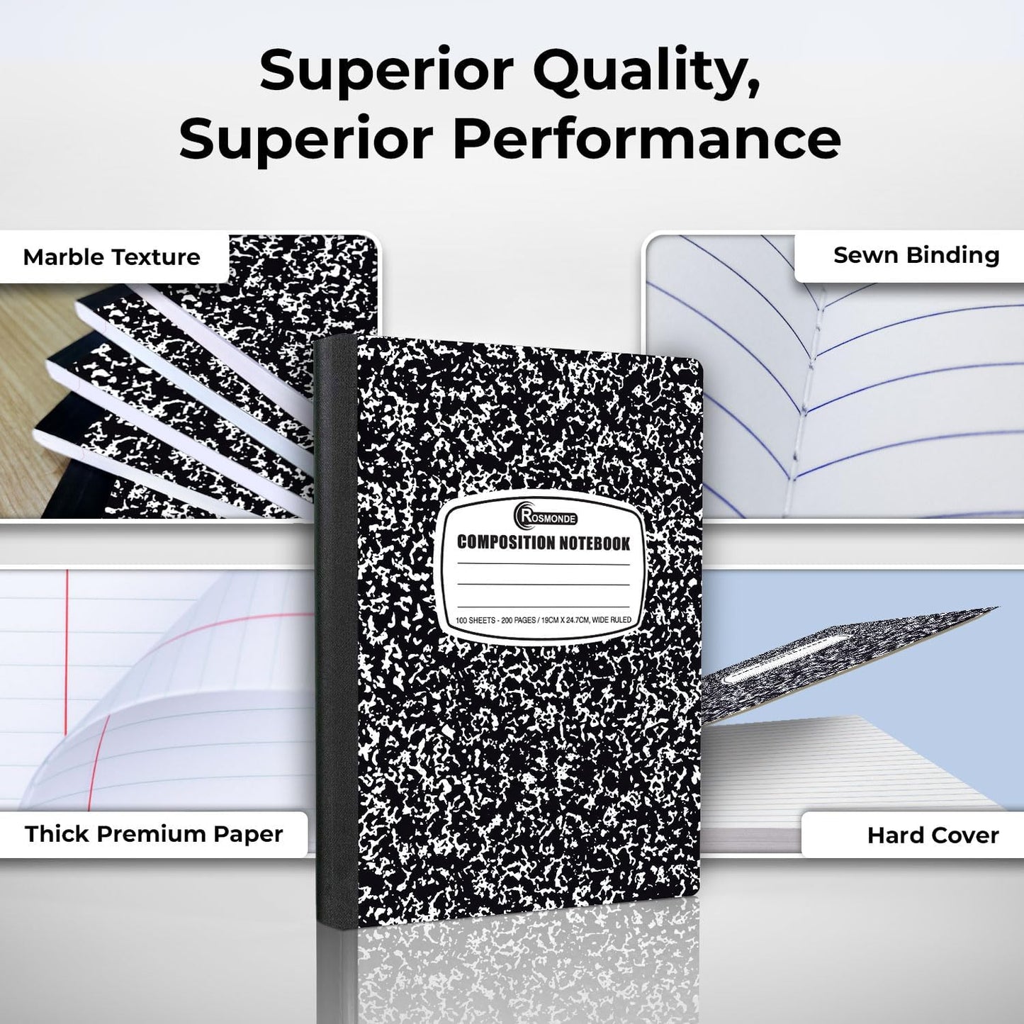 1000 Pack (Pallet) Composition Notebooks Bulk, Wide Ruled, Pallet of Notebooks, 200 Pages (100 Sheets), 9-3/4 x 7-1/2, Bulk Notebooks for School, Bulk Office Notebooks, 4-7 Days Transit