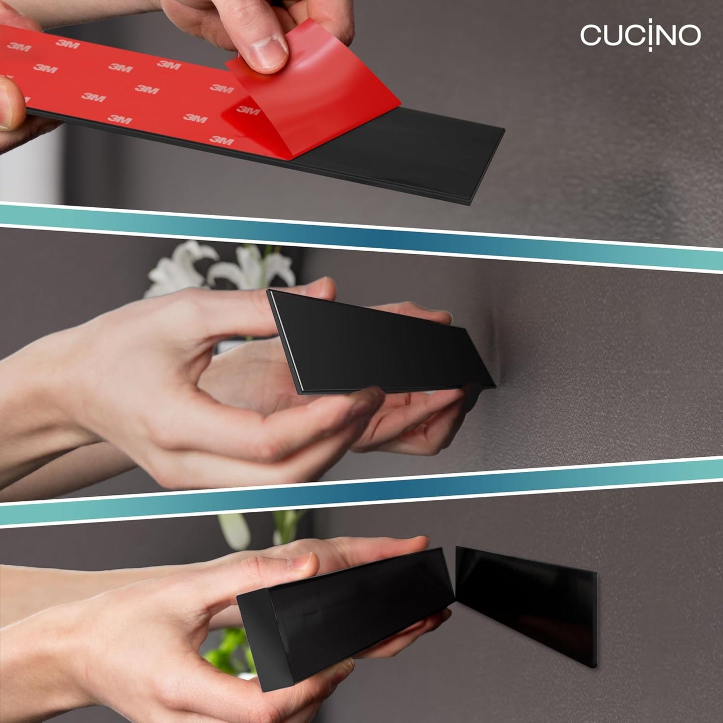 CUCINO Magnetic Knife Holder for Wall 10" No Drilling incl. Self Adhesive Tape - Extra strong Knife Holder - Awarded Knife Magnetic Strip - Made of Stainless Steel - black