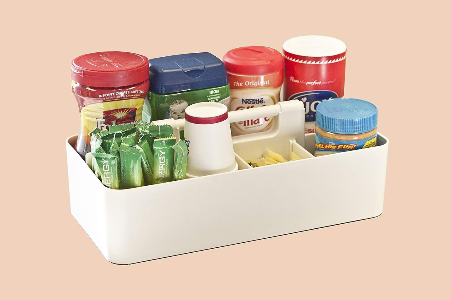 -Large Portable Caddy, DIY Dividers, 8 Compartments, School Office Supplies Home Business Organizer,Portable Basket with Handle Storage Organizer Modern Made in USA (4 PACK, Ivory)